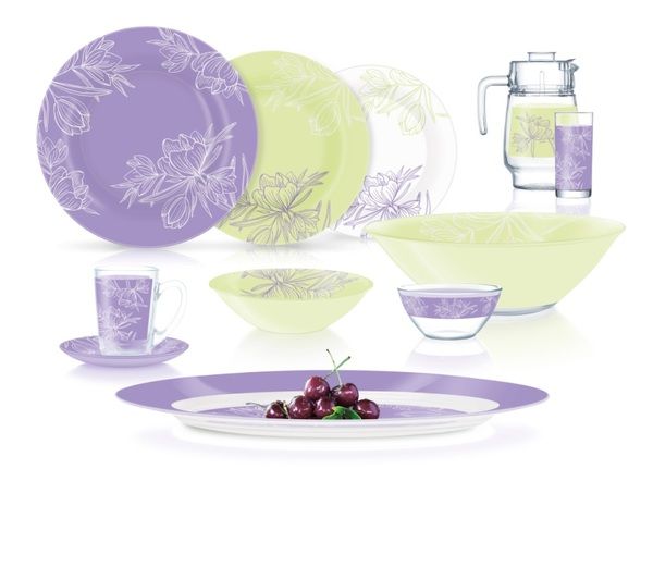 Сервіз столовий Luminarc AMB Fleur Blush Purple&Green, 46 предметів